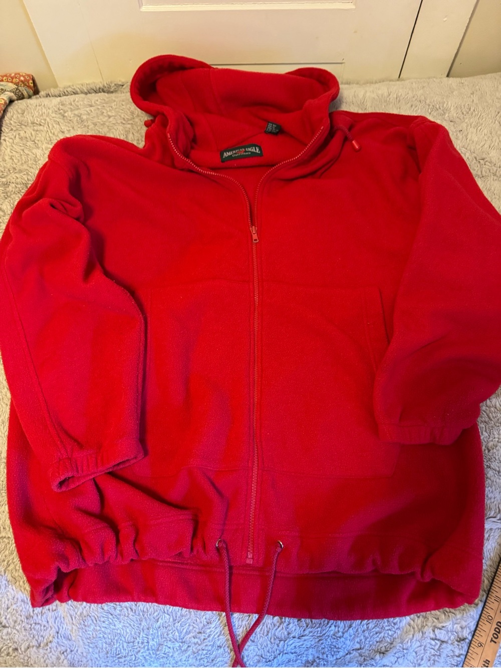 Vintage American Eagle Red Full-Zip Fleece Hoodie